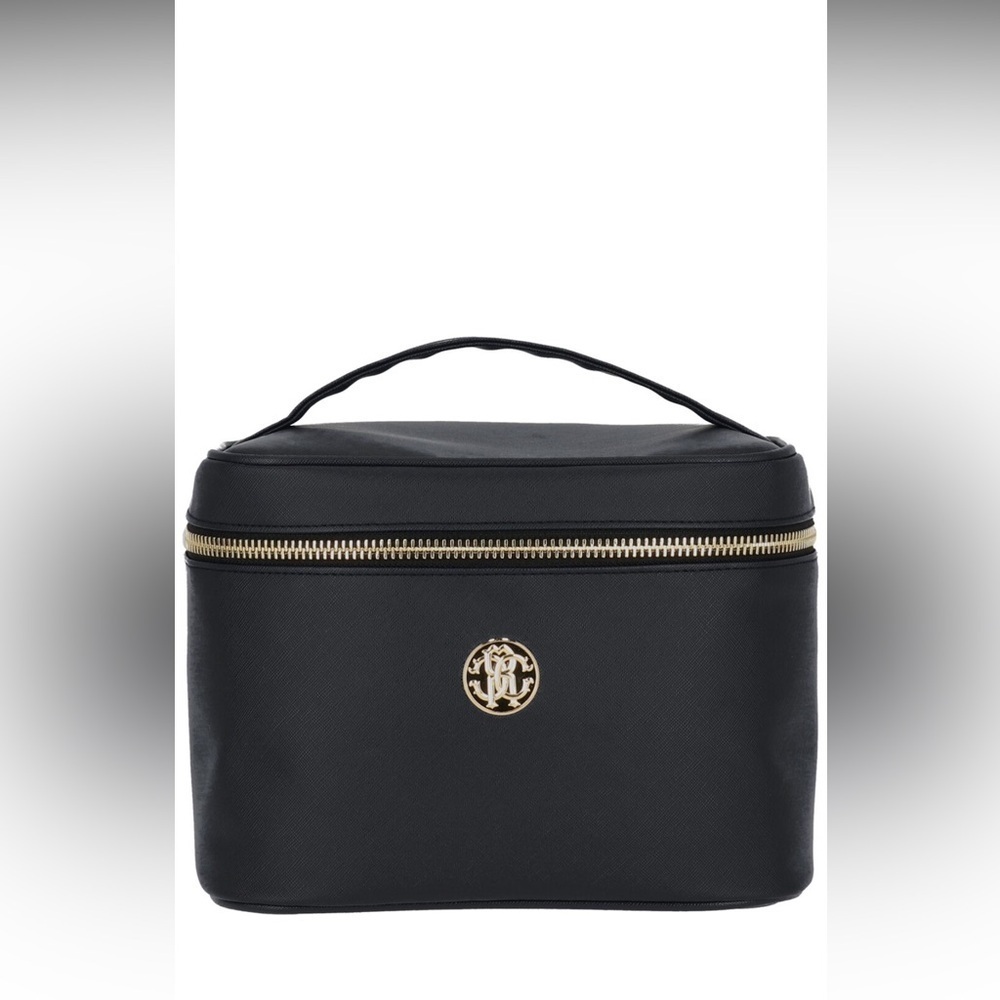 NEW Roberto Cavalli Black Cosmetic Bag Train Case with Gold Accents